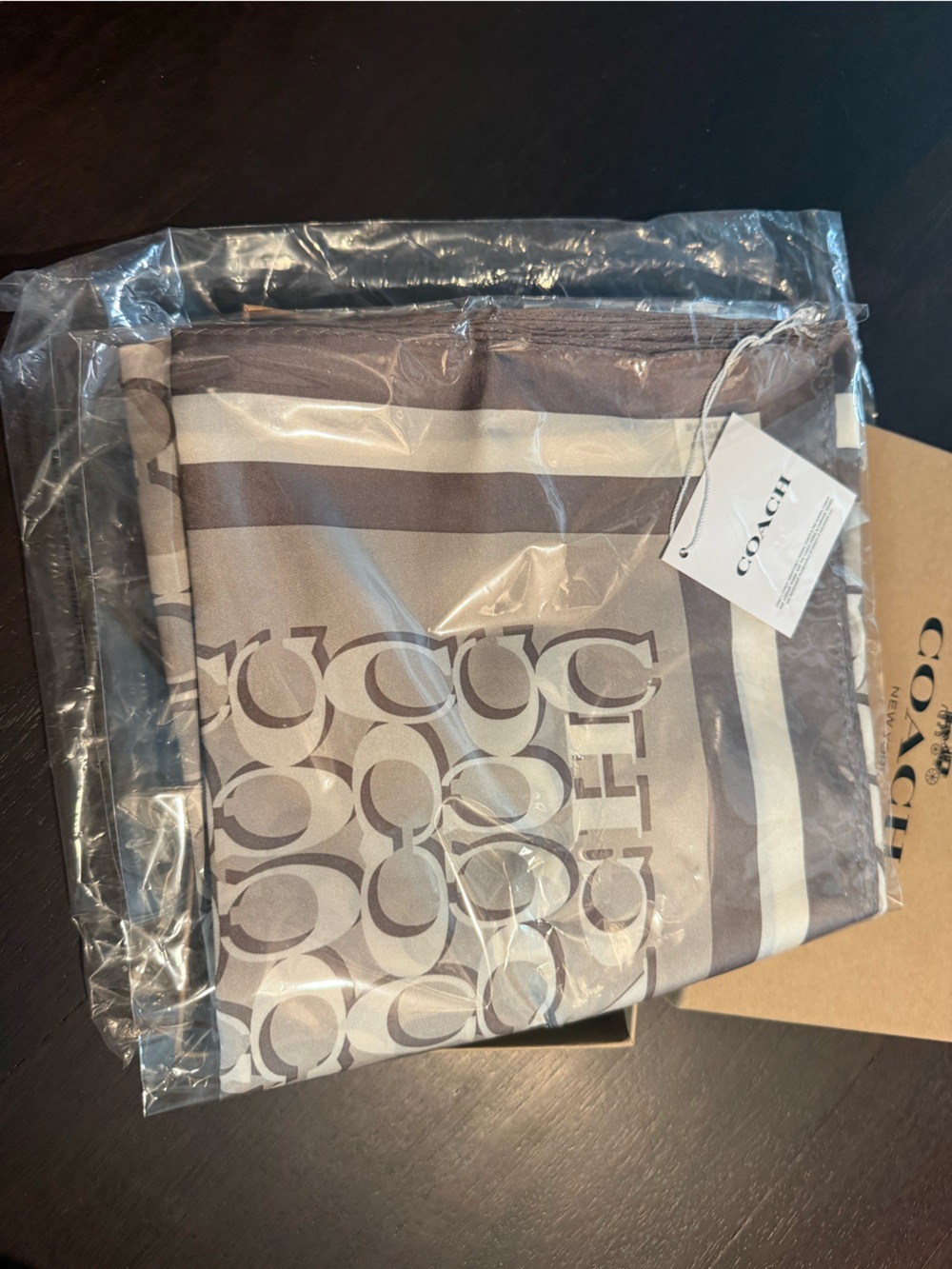 COACH Taupe and Ivory Signature Logo Scarf